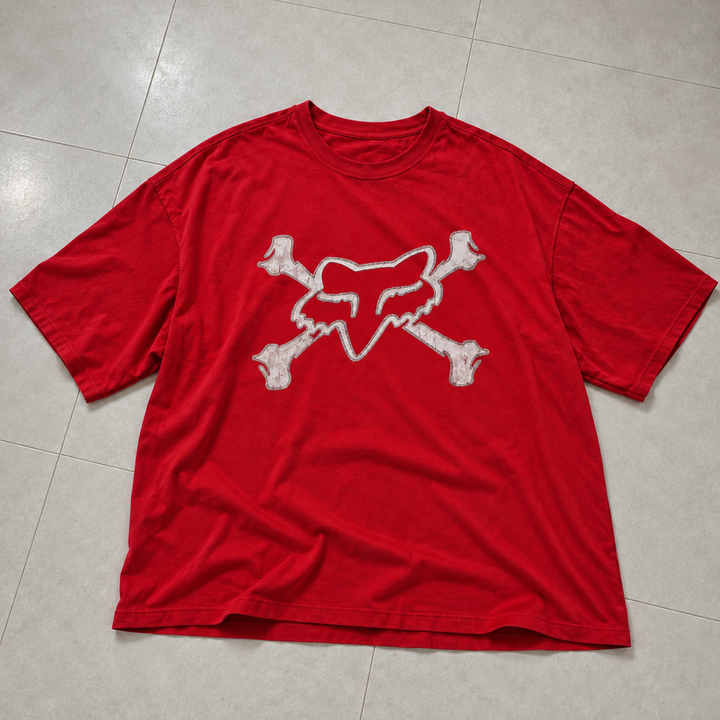 Camiseta Fox Crossbones vermelha Oversized, foto revisada 2