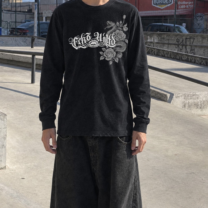 Longsleeve Serpent Bloom preta, tryon