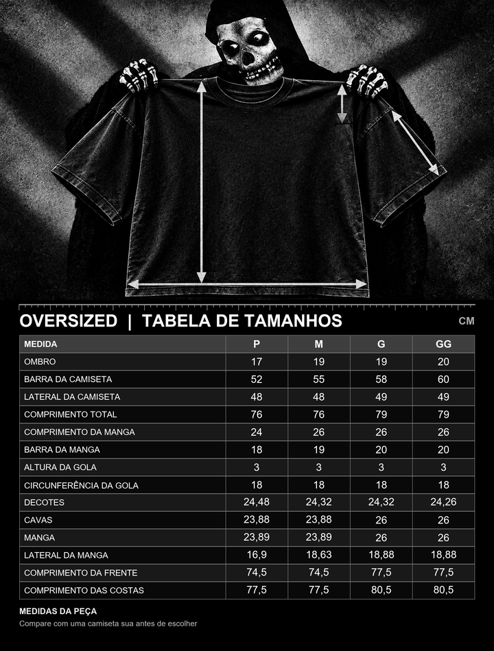 Tabela de medidas oversized Crimson Ghost