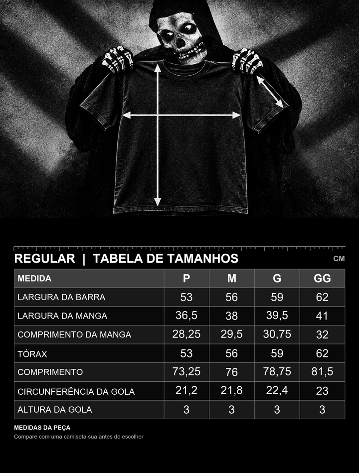 Tabela de medidas regular Crimson Ghost