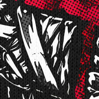 Pontos de tinta da estampa Scarlet Wire sobre o algodão, vistos de perto